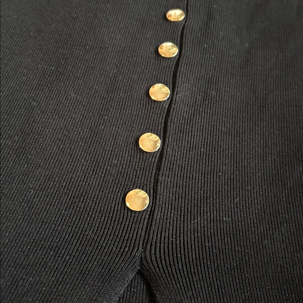 Elegant Black Gold Button-Front Skirt - S - Picture 3 of 10